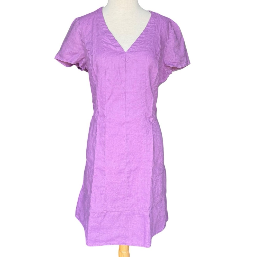 J.Jill Love Linen Shift Dress Small Purple Lagenlook Summer V Neck Peasant Beach